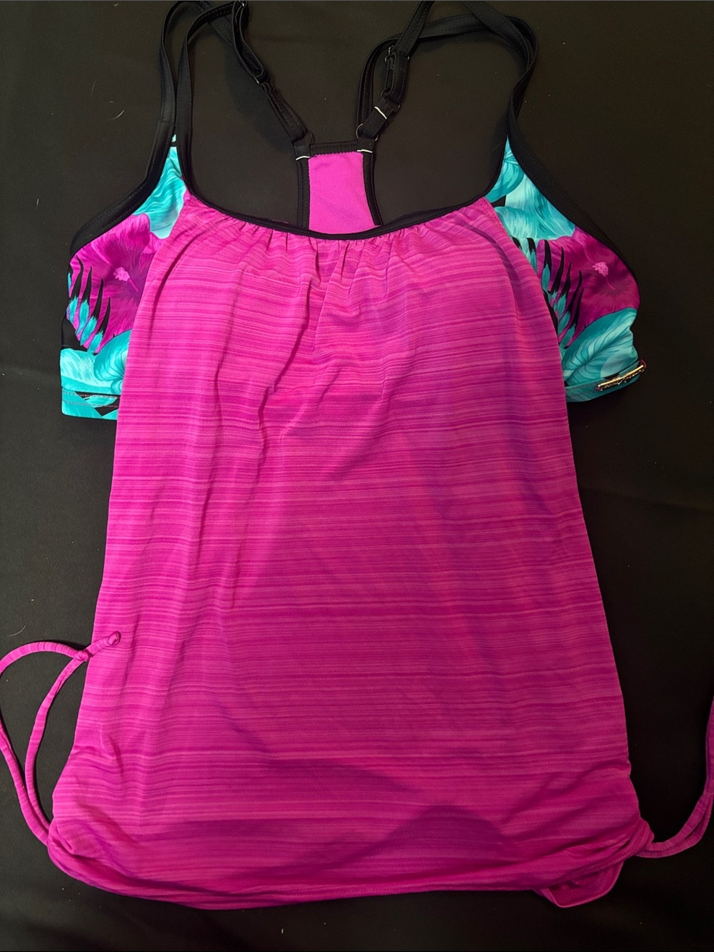 ZeroXposur Magenta & Teal Women's Racerback Sport Tankini Swim TopE/Cinched side